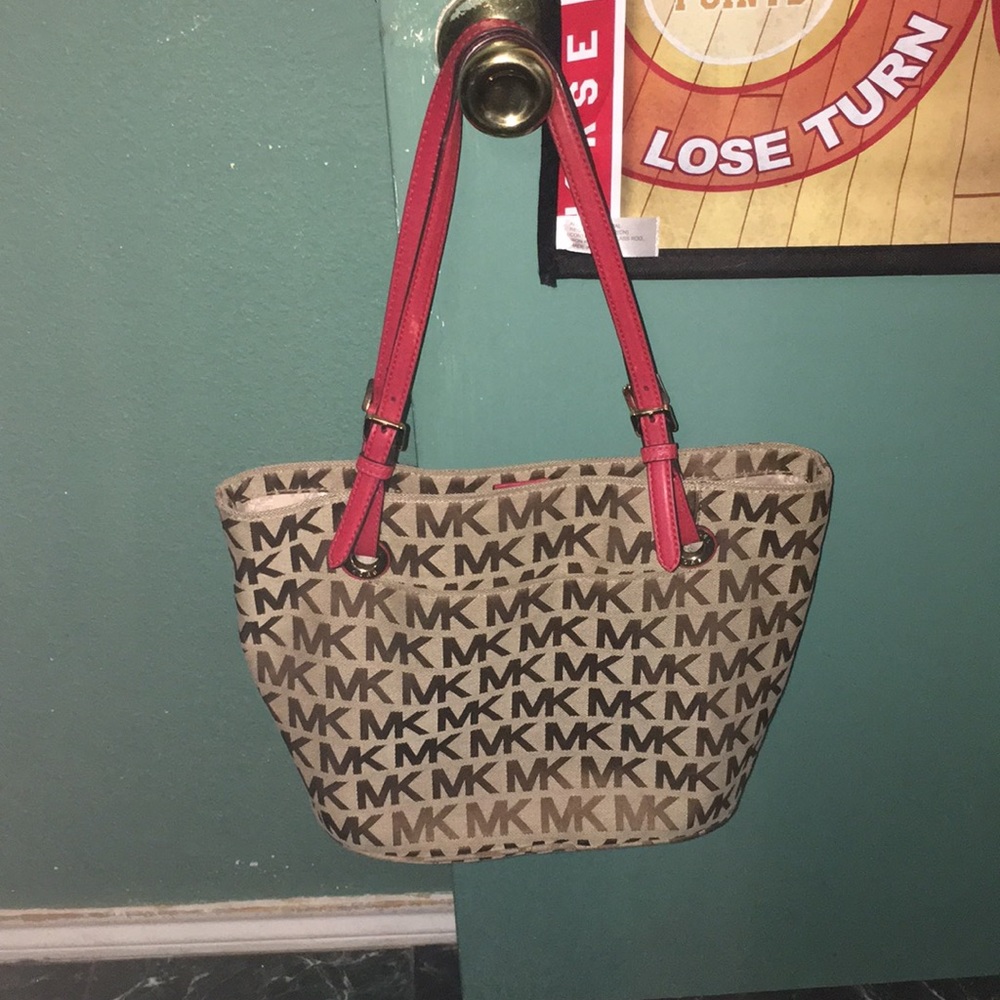Michael Kors tan and red purse